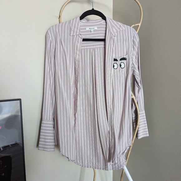 Madewell Oversized Embroidered Side Eye Striped Shirt - Picture 1 of 6